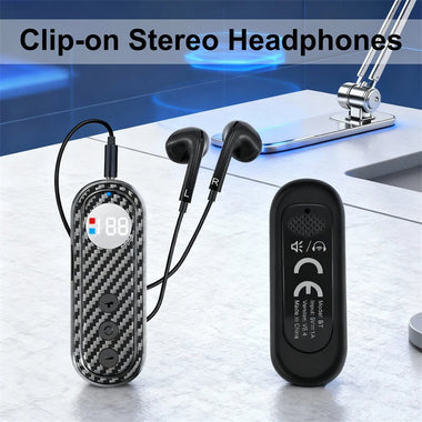 AKZ Q26 2-In-1 Wireless Lavalier Earphone Car bluetooth 5.4 Receiver Adapter Stereo Sound LED Digital Display Clips-on External Headphone