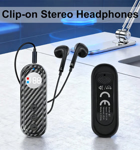 AKZ Q26 2-In-1 Wireless Lavalier Earphone Car bluetooth 5.4 Receiver Adapter Stereo Sound LED Digital Display Clips-on External Headphone