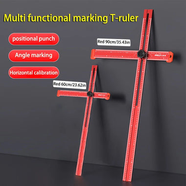 Adjustable T Shape Angle Ruler Aluminum Alloy Multi Angle Measuring Tool 90 45 Precision Marking Ruler Woodworking Line Drawing Tool 60cm 90cm Metric Scale
