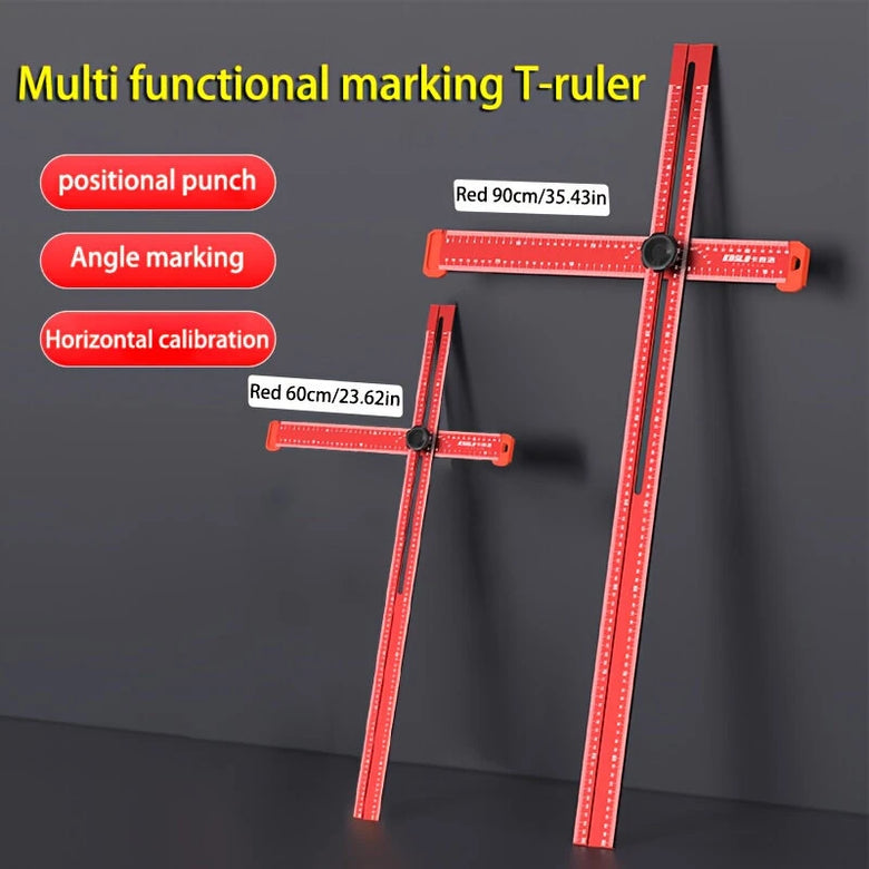 Adjustable T Shape Angle Ruler Aluminum Alloy Multi Angle Measuring Tool 90 45 Precision Marking Ruler Woodworking Line Drawing Tool 60cm 90cm Metric Scale