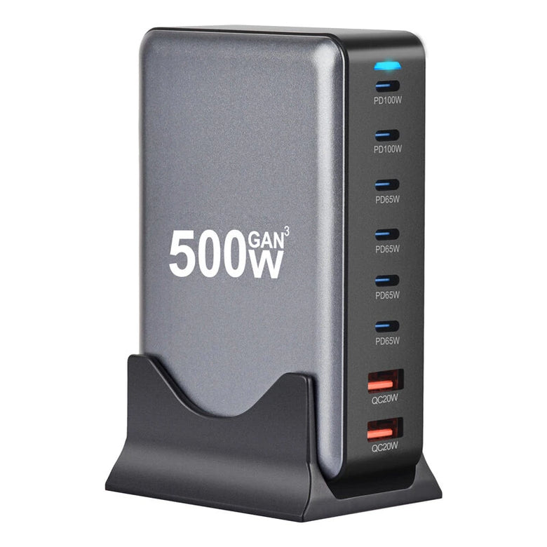 [GaN Tech]Bakeey YMX-500W 500W 8-Port USB PD Charger 2USB-A+6USB-C PD QC Fast Charging Desktop Charging Station EU Plug US Plug for iPhone 16 16 Pro 15 14 13 Pro Max for Huawei Mate XT for Xiaomi 15pro for Samsung Galaxy Z Flip6