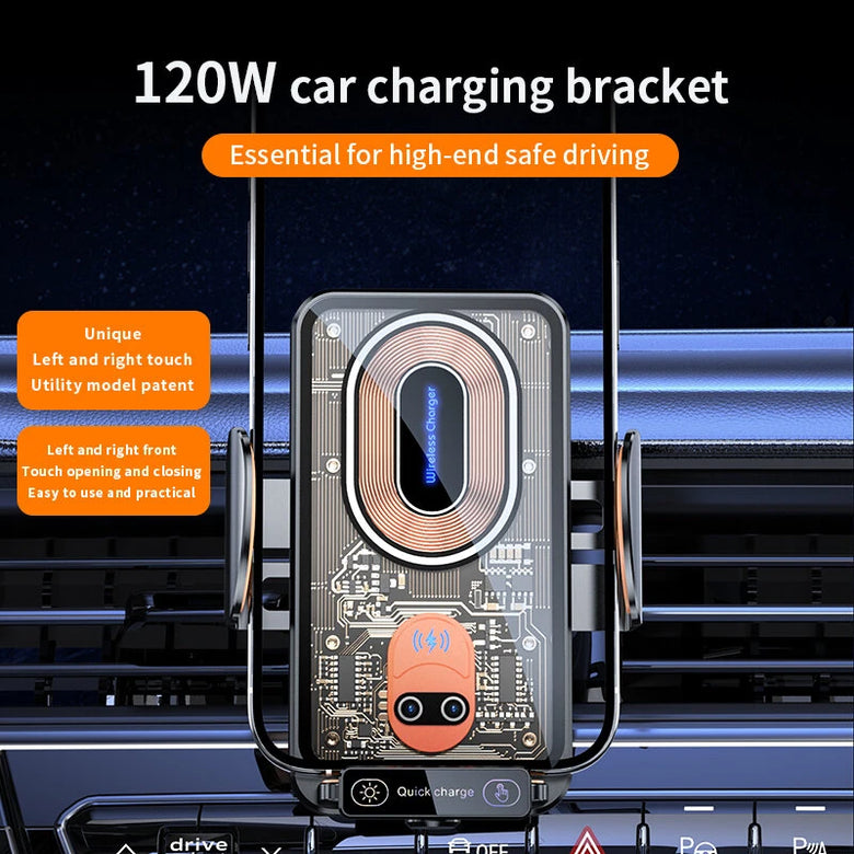 V88 120W Car Mount Phone Holder Intelligent Infrared Induction Air Vent Clip 15W Car Wireless Charger Magnetic for iPhone 16 16 Pro 15 14 13  for Samsung for Xiaomi for Huawei