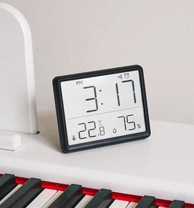 LCD Digital Alarm Clock Large Display with Temperature Humidity Monitor Multi-functional Magnetic Design Portable and Compact Ideal for Travel Desk Nightstand