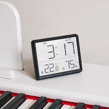 LCD Digital Alarm Clock Large Display with Temperature Humidity Monitor Multi-functional Magnetic Design Portable and Compact Ideal for Travel Desk Nightstand