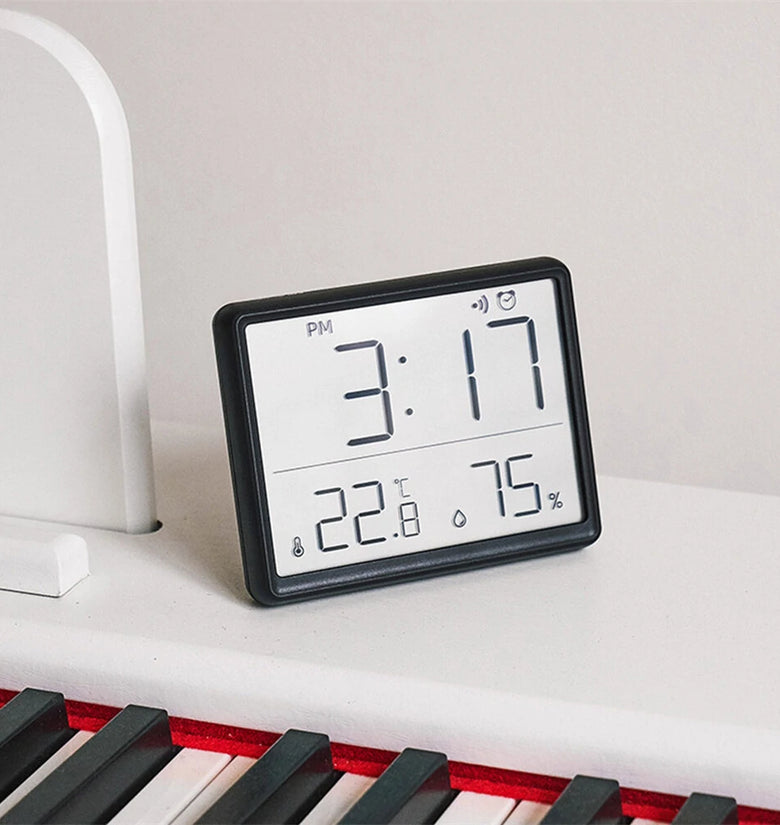 LCD Digital Alarm Clock Large Display with Temperature Humidity Monitor Multi-functional Magnetic Design Portable and Compact Ideal for Travel Desk Nightstand