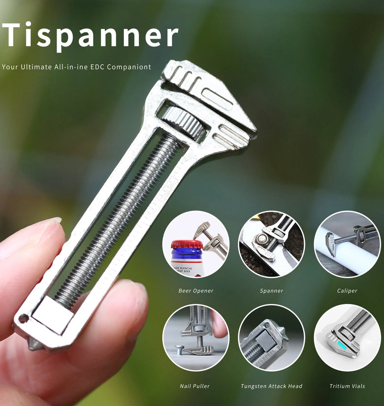Titanium Strength Compact CNC Machined Multitool with Bottle Opener Tungsten Attack Head Nail Puller Caliper Lightweight Pocket Size Portable Modern Survival Gear