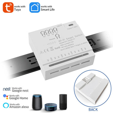 4CH Tuya WiFi Relay Smart Wireless Switch Module 4 Channels 7-32V 85-250V 2200W RF433 Remote Control 10A 4 Way Receiver with Alexa Smart Life APP