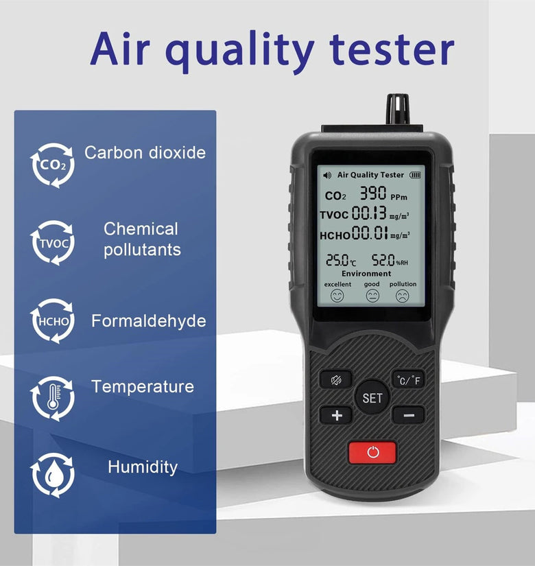 JD-3002 Air Quality Detector CO2 HCHO TVOC Temperature Humidity Measuring Device CO2 Meter Multifunctional Air Quality Analyzer