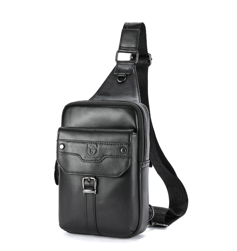 BULLCAPTAIN Vintage Men's Genuine Leather Chest Bag Large Capacity Wear-Resistant Crossbody Shoulder Bags Fashion Travel Outdoor Messenger Pack
