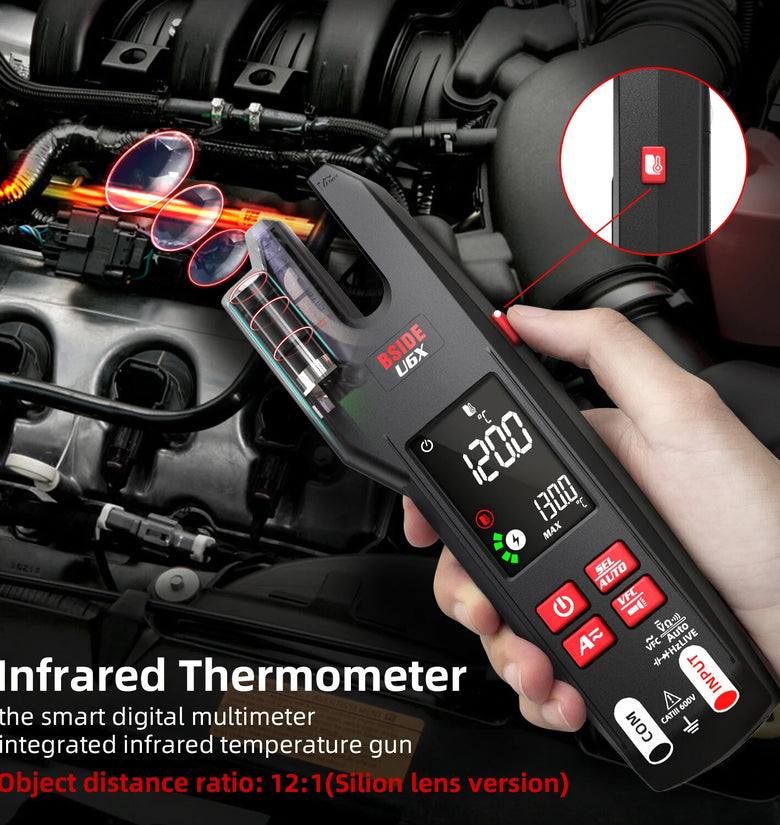 BSIDE U6X Digital Clamp Meter Multifunctional Testing Device 0-620V with Infrared Temperature Sensing Diode Measurement Compact Ideal for Electrical Troubleshooting and Repair