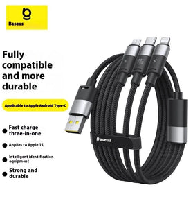 Baseus Star Speed Series 100W USB-A to Type-C/Micro/iP Cable Fast Charging Data Transmission Copper Core Line 1.5M Long for iPhone 16 16 Pro 15 14 13 Pro Max for Xiaomi MIX Fold4 for Samsung Galaxy Z Flip6 for Huawei Mate XT