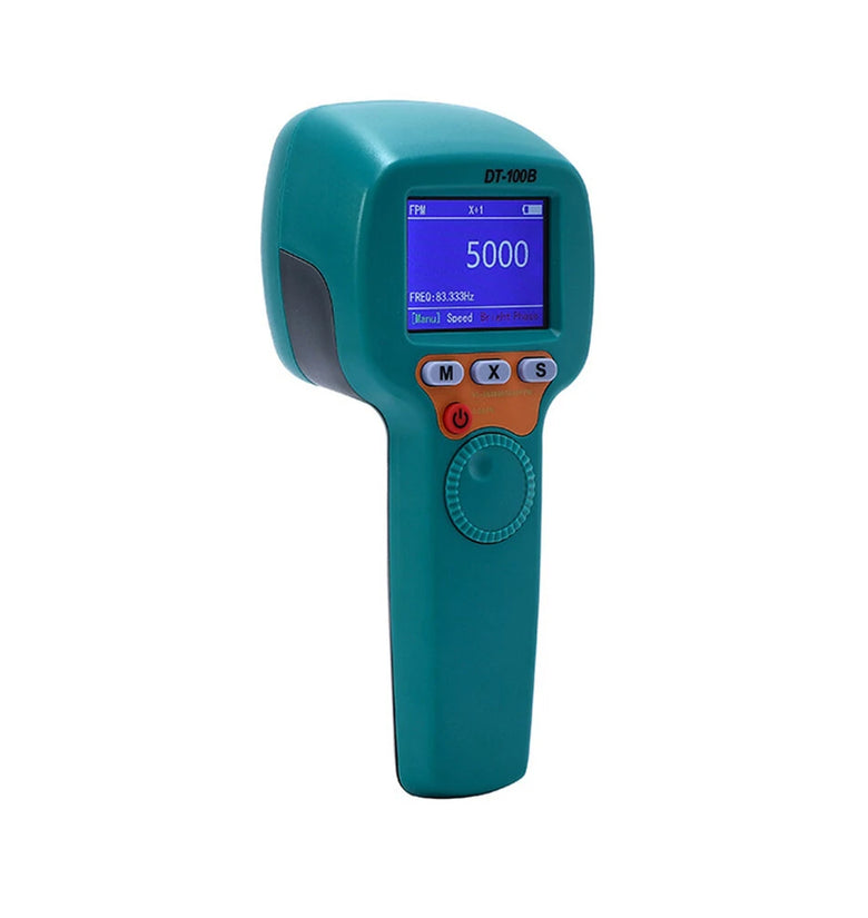 DT-100B Digital Handheld Stroboscope,LED Flash Strobe Tachometer,Non Contact Rotational Speed Analyzer Rechargeable 1500LX 60 to 999999 RPM Speedometer 7.4V