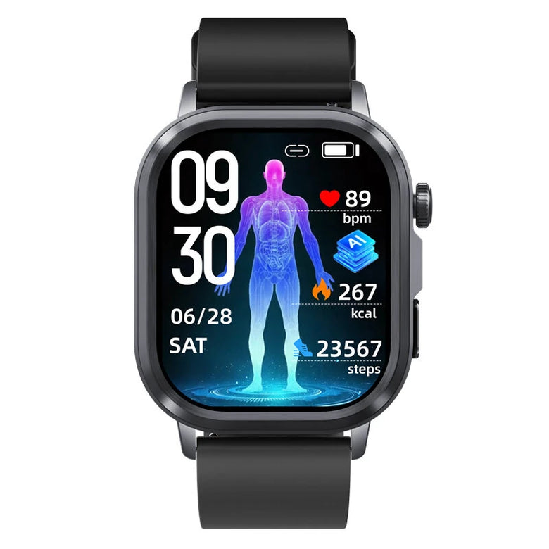 BlitzWolf HL7 1.95-inch AOMLED Display ECG AI-GPT LED Flashlight bluetooth Call Heart Rate Blood Pressure SpO2 Monitor Sleep Monitoring Body Composition Analysis Blood Glucose Assessment SOS Emergency Call Multi-sport Modes IP68 Waterproof Smart Watch