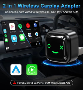 2 in 1 Wireless CarPlay Adapter Android Auto Bluetooth 5.0 Dual Band WiFi USB Connection Auto Connect OTA Update Plug and Play
