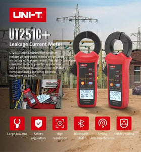 UNI-T UT251C+ Leakage Current Clamp Meter True RMS Bluetooth AC Current Tester 3000 Counts Harmonic Measurement Portable Auto Off