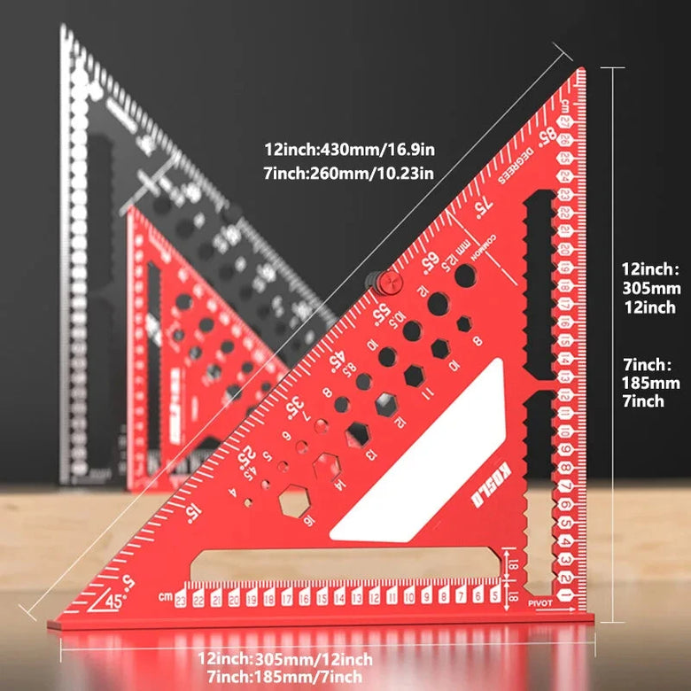 Aluminum Alloy Multi Angle Triangle Ruler 7 Inch or 12 Inch High Precision Right Angle Positioning Pin Woodworking Tool Drafting Square Measurements