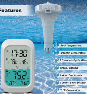 MESTEK CP02 Wireless Floating Thermometer Pool Water Temperature Monitor 500ft Range LED Backlight Waterproof Indoor Outdoor