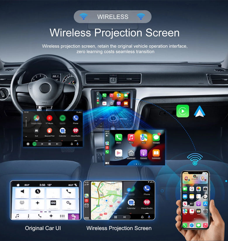 Wired to Wireless CarPlay Android Auto 2in1 Mini Adapter 5GHz WiFi5 Suitable for Original Wired Carplay/Auto Cars