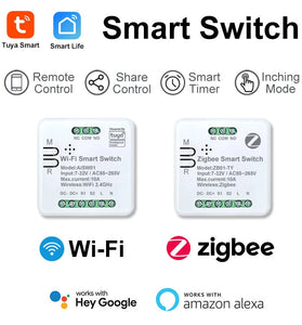 Tuya Smart WiFi/Zigbe Switch Module 10A Dry Contact Inching Mode for Motor Mini Relay App Timer Remote Voice Control with Alexa Google Home