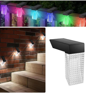 Elfeland 2PCS Solar Lights Outdoor IP65 Waterproof Wall Lights with RGB Color for Courtyard Garden Fence Staircase Step Decoration