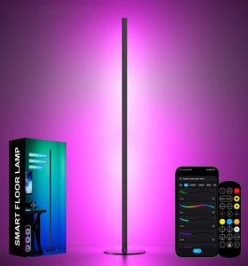 Elfeland 12W Smart RGB LED Corner Floor Lamp 16 Million Colors 4 Heights Adjustable Music Sync Bluetooth APP LED Light with Remote Control