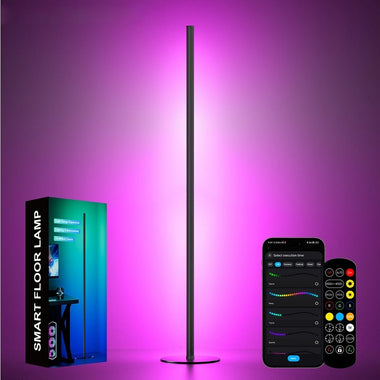 Elfeland 12W Smart RGB LED Corner Floor Lamp 16 Million Colors 4 Heights Adjustable Music Sync Bluetooth APP LED Light with Remote Control