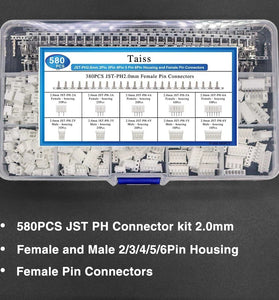 580PCS JST-PH2.0mm Pitch 2P3P4P5P6P Plastic Shell Straight Pin Base Connector Terminal