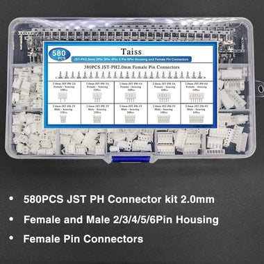 580PCS JST-PH2.0mm Pitch 2P3P4P5P6P Plastic Shell Straight Pin Base Connector Terminal