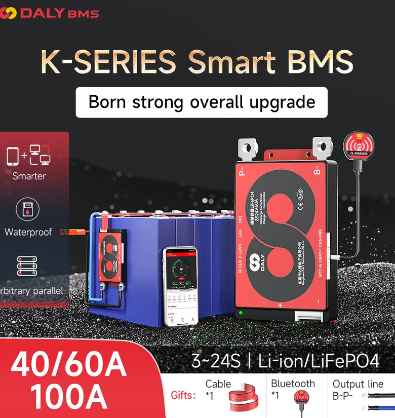 Daly BMS Smart Board Ternary Lithium Battery Protection Board with Balance+Bluetooth+RS485+CAN K-type 3~24 series with Parallel Module