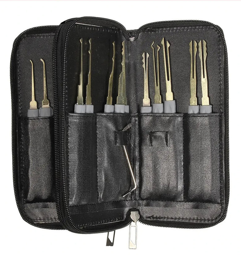 25PCS Spring Steel Locksmith Practice Tool Set Single Hook Lockpick Training Unlock Key Extractor Door Opening Tension Wrench Kit with Convenient Leather Case for Skill Enhancement and Emergency Use