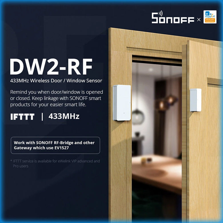 SONOFF DW2-RF 433MHZ RF Wireless Door Window Sensor Detector Door Opening Sensor eWeLink App Smart Home Security