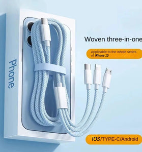 6A 100W Type-C to iP/Micro/Type-C Cable PD Fast Charging Data Transmission Tinned Copper Core Line 1M/1.5M Long for iPhone 16 16 Pro 15 14 13 Pro Max for Huawei Pura X for Xiaomi 15 Pro for Samsung Galaxy S25 Pro