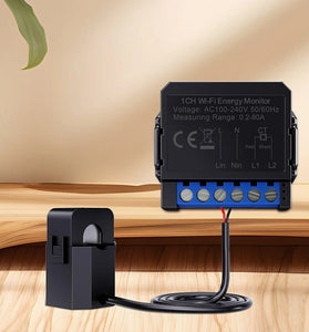 Tuya WiFi Energy Monitoring Meter with Real-Time Power Consumption Statistics User-Defined Power Settings Easy Installation for Intelligent Energy Management System