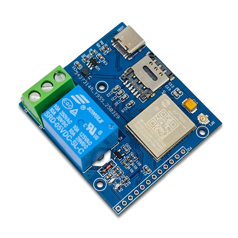 AIR780E 4G IoT Relay Module Single Channel AT Command Support Low Power Type-C Nano SIM Slot Network Status LED Module