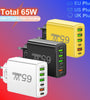 AR-880 3.1A 65W 6-Port USB PD Charger 4USB-A+2USB-C Fast Charging Wall Charger Adapter EU Plug for iPhone 15 14 13 Pro for Huawei Nova Flip for Samsung Galaxy Z Fold 6 for Xiaomi MIX Fold4