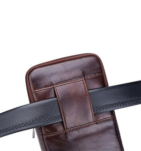 BULLCAPTAIN Men's Leather Belt Waist Bag Travel Small Fanny Pack Phone Pouch Multifunctional Male Waist Bag Leather Pouch