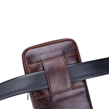 BULLCAPTAIN Men's Leather Belt Waist Bag Travel Small Fanny Pack Phone Pouch Multifunctional Male Waist Bag Leather Pouch