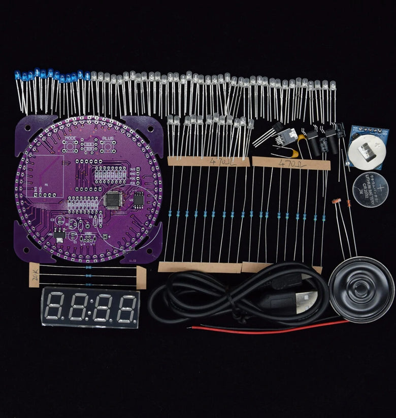 Geekcreit DIY DS1302 Light Control Rotation LED Electronic Clock Kit Music Alarm Clock With Housing Description Download Instruction