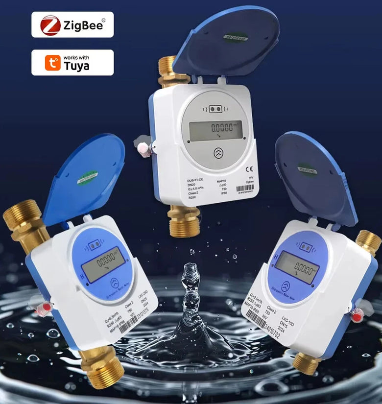 Tuya Smart Zigbe Ultrasonic Water Meter DN15 DN20 DN25 LCD Digital Display Water Flow Consumption Measurement IP68 Protection