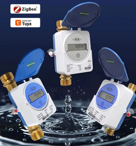 Tuya Smart Zigbe Ultrasonic Water Meter DN15 DN20 DN25 LCD Digital Display Water Flow Consumption Measurement IP68 Protection