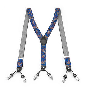 125CM Men's Fashion Suspenders Adjustable Strappy Y-Back, Business Print High Elastic Suspenders with 6 Clips