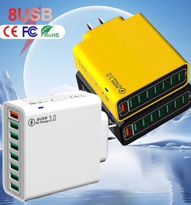 BK318 65W 8-Port USB Charger 8USB-A QC3.0 4.0+ PPS AFC FCP SCP SSCP Fast Charging Wall Charger Adapter EU Plug US Plug for iPhone 16 16Pro 15 14 13 Pro Max for Huawei Mate XT for Xiaomi 15pro