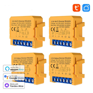 Tuya WiFi/ZigBe Smart Dimmers Switch Module 1/2 Gang Control LED Lights Dimmable Switch Voice Control with Alexa Google Home