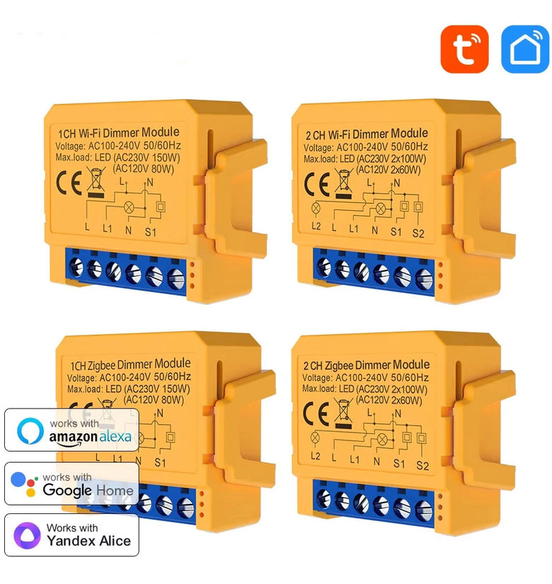 Tuya WiFi/ZigBe Smart Dimmers Switch Module 1/2 Gang Control LED Lights Dimmable Switch Voice Control with Alexa Google Home