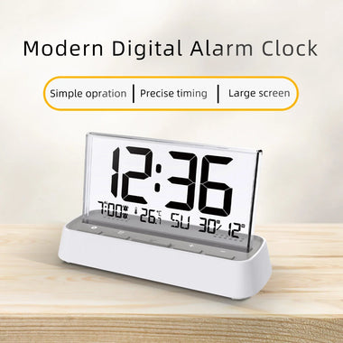 3572 Multifunctional Digital Alarm Clock Large LCD Screen Display Dual Alarm Temperature Humidity Backlight for Bedroom Office Home Use