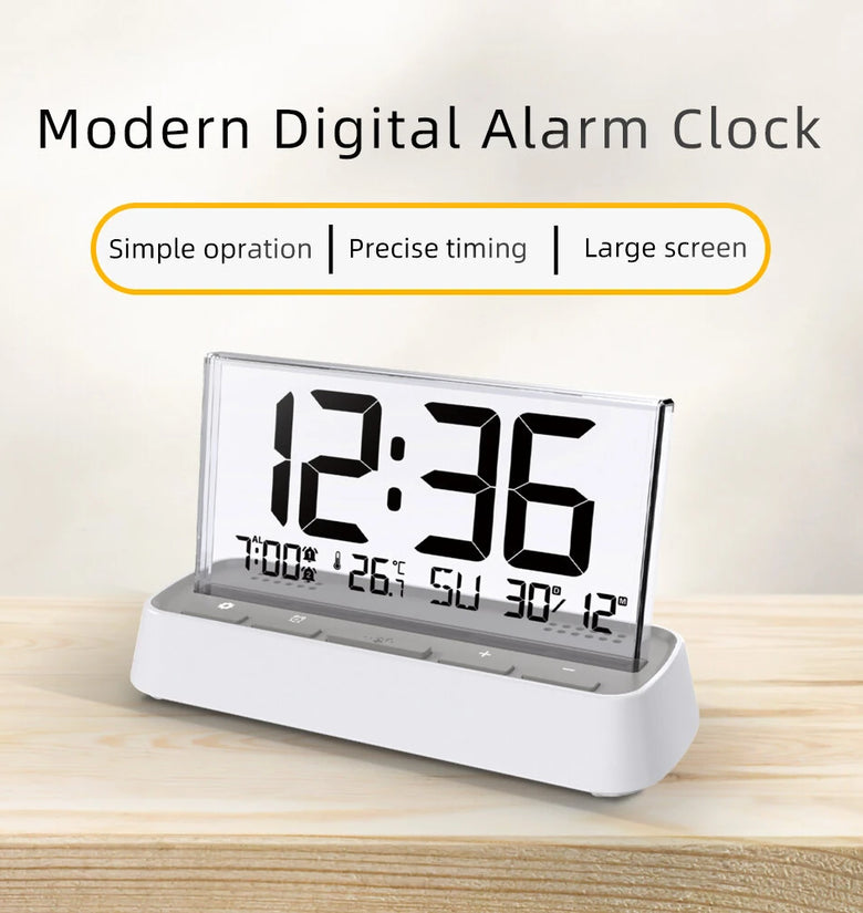 3572 Multifunctional Digital Alarm Clock Large LCD Screen Display Dual Alarm Temperature Humidity Backlight for Bedroom Office Home Use