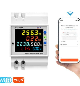 Tuya WiFi Home Intelligent Digital Display Electricity Meter DIN-Rail Voltage and Current Meter with Power Failure Memory Function (Built-in Type)
