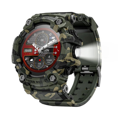 LOKMAT ATTACK GT 1.32inch HD Screen 5ATM&IP68 Waterproof Compass Flashlight SOS Function bluetooth Call Heart Rate Blood Pressure Blood Oxygen Monitor Sleep Monitoring Multi-sport Modes Music Playback Smart Watch