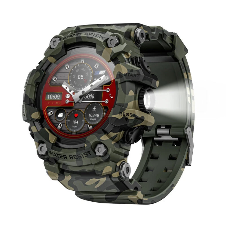 LOKMAT ATTACK GT 1.32inch HD Screen 5ATM&IP68 Waterproof Compass Flashlight SOS Function bluetooth Call Heart Rate Blood Pressure Blood Oxygen Monitor Sleep Monitoring Multi-sport Modes Music Playback Smart Watch