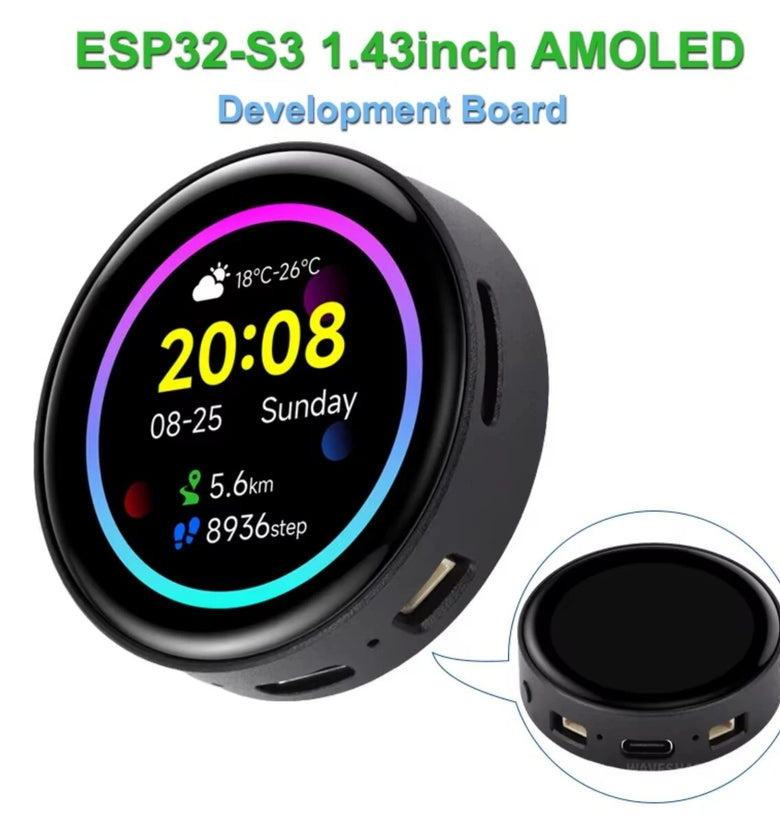 Waveshare ESP32-S3 1.43inch Touchscreen AMOLED Round Touch Display Development Board Support Wi-Fi Bluetooth